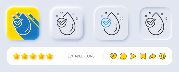 Poster - water drop line icon. neumorphic, flat shadow, 3d buttons. clean aqua with check sign. liquid symbol