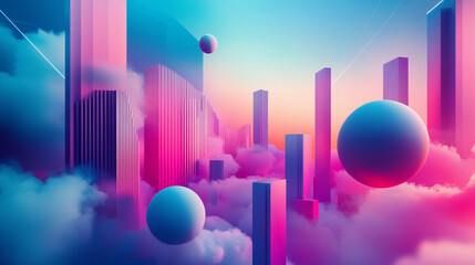 Poster - Digital design of abstract structures in vibrant colors and shapes. Generative AI