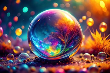Poster - Abstract Colorful Sphere Bubble Bokeh Background - Bright Vivid Colors