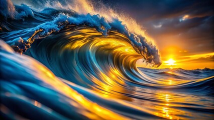 Poster - Abstract Data Flow: Blurry Blue and Yellow Wave Silhouette