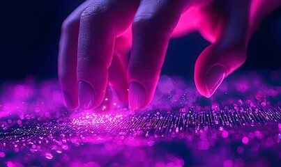 Poster - Touchscreen Interaction, a close-up view of hands engaging with a vibrant touchscreen interface, showcasing technology's seamless integration into daily life