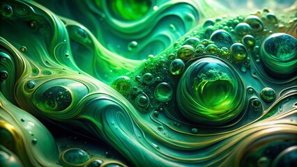Poster - Abstract Green Flowing Liquid Macro Photography - Nature Inspired Design