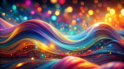 Poster - Abstract Illuminated Wave Flow: Vibrant Bokeh Background Stock Photo