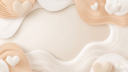 Wall Mural - Soft Abstract Background with Cream and Beige Hearts and Waves