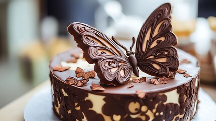 Wall Mural - Gorgeous chocolate kuchen bearing a butterfly design