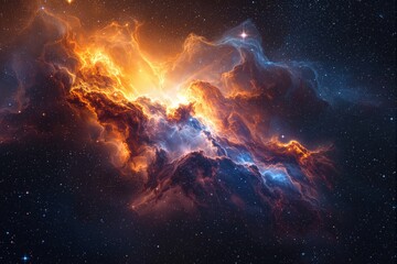 Wall Mural - A vibrant cosmic nebula with brilliant orange and blue hues, glowing amidst countless stars in the dark vastness of space. Concept of cosmic beauty. Ai generative