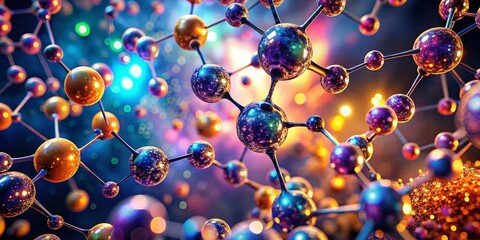 Poster - Abstract Molecule Background with Bokeh Effect - Scientific Research Stock Photo