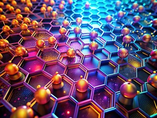 Poster - Abstract Nanotechnology: Hexagonal Grid of Nanoparticles, Neural Network, Big Data Visualization