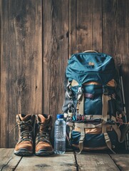 Aufkleber - Backpacking gear showcasing essentials for hiking adventures and outdoor exploration in nature. Generative AI