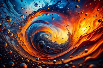 Poster - Abstract Orange Blue Swirling Liquid Texture Silhouette Background