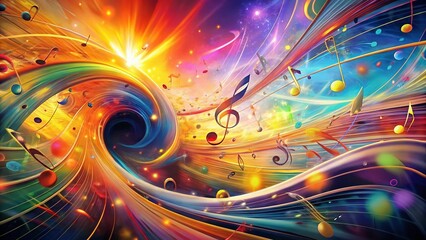 Poster - Abstract Panoramic Background with Musical Notes and Melody Lines for Design