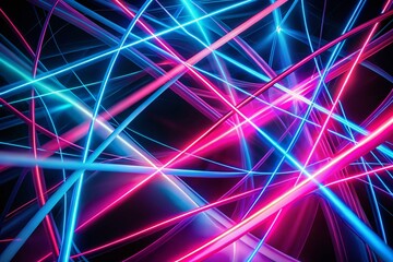 Poster - Abstract Pink & Blue Neon Lines, Dark Background - Stock Photo