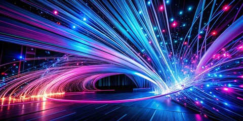 Poster - Abstract Pink & Blue Fiber Optic Light Streams, Dynamic Dark Space Architecture
