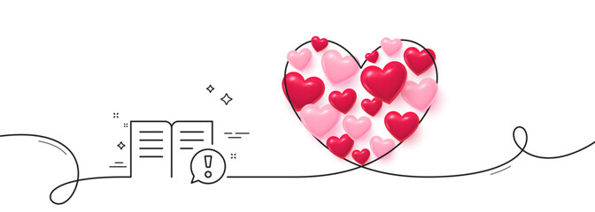 Poster - interesting facts line icon. continuous line big heart. exclamation mark sign. book symbol. 3d heart