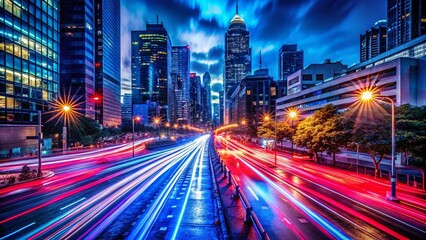 Poster - Abstract Red and Blue Lightscape: Candid Photography of Dynamic Neon Illumination