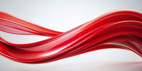 Poster - Abstract Red Flowing Design: Smooth Curves & Circular Accents on White