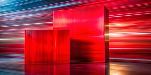 Poster - Abstract Red Rectangles Long Exposure Photography - Geometric Art Background