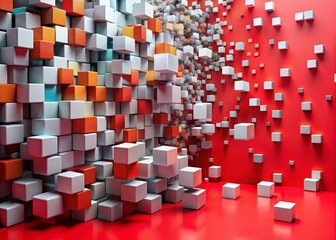 Poster - Abstract Red White Background Grey Colorful Cubes Geometric Landscape