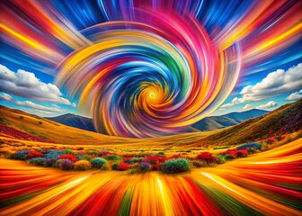 Poster - Abstract Spiral Burst: Pop Art Landscape, Bold Color Explosion, Vibrant Energy