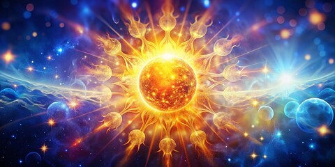 Poster - Abstract Sun Bokeh: Celestial Art, Cosmic Energy, Star Burst, Solar Flare, Galaxy Design