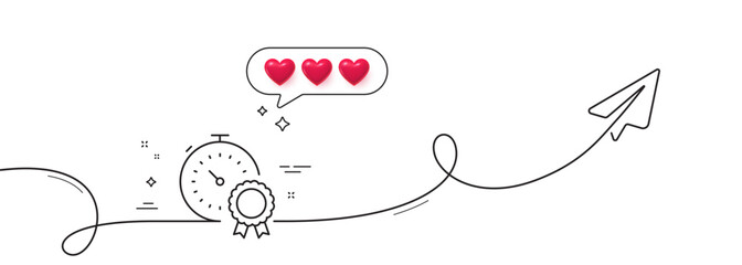 Poster - best result line icon. continuous line with share plane. timer award sign sign. successful win symbo