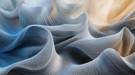 Poster - Waves of varying heights and curves create an abstract visual of flowing movement and depth in soft colors. Generative AI
