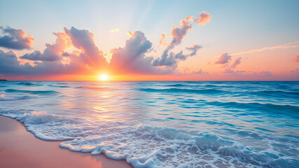Wall Mural - sea sand sky coastal sunset colors clouds, horizon, horizontal background. inspire nature landscape,