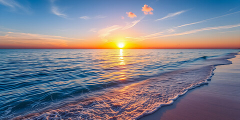 Wall Mural - sea sand sky coastal sunset colors clouds, horizon, horizontal background. inspire nature landscape,