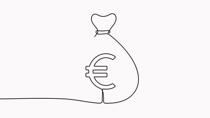 Poster - Money bag with euro sign continuous one line drawing animation.