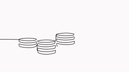 Poster - Animated coins stack continuous line drawing video. Business money symbol concept animation.