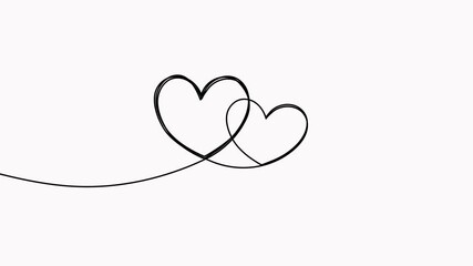 Poster - Hearts couple continuous line drawing animation. Love doodle symbol video.