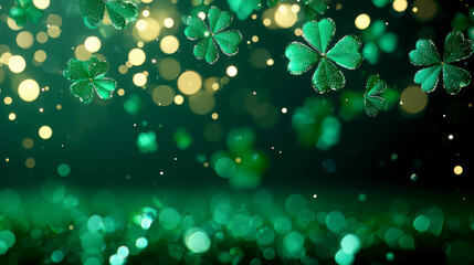 Wall Mural - Glimmering shamrocks with bokeh lights for St. Patrick's Day