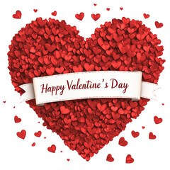 Poster - A large heart composed of numerous smaller red hearts with a Happy Valentine's Day banner.