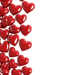 Poster - A collection of shiny red hearts arranged along the left side of a white background, creating a visually appealing border.