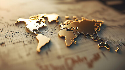 Aufkleber - A close-up view of a golden world map on a textured background, symbolizing global connections and exploration.