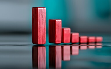 Poster - a series of red wooden bars arranged in ascending order, reflecting on a smooth surface, symbolizing
