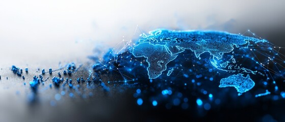 Poster - A digital representation of a glowing world map, showcasing interconnected data points and highlighting global connectivity.