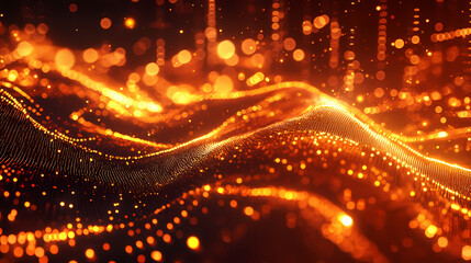 Poster - Glowing waves of golden light create a mesmerizing abstract display in digital form. Generative AI