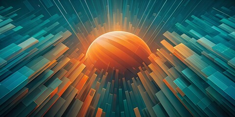 Poster - Dynamic abstract composition featuring a glowing orb amidst vibrant angular shapes illustrating depth and movement