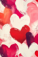Poster - Abstract painted hearts in red, pink, and white tones for Valentine's Day decor