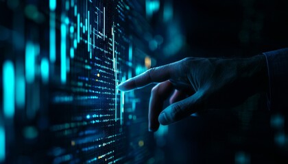 Poster - a hand touches a glowing digital interface, showcasing a futuristic connection with data represented