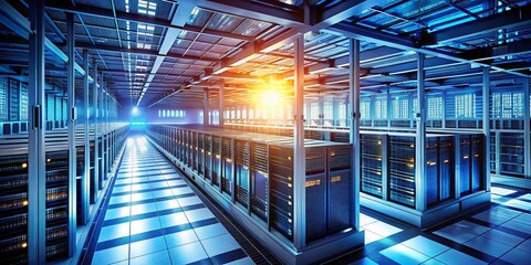 Poster - Aerial Drone Shot of Server Room Data Center, Database Management System, Cloud Computing Infrastructure