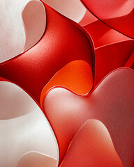 Poster - Abstract red and white wavy heart shapes for Valentine's Day background