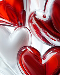 Poster - Abstract glossy red and white heart shapes for Valentine's Day design