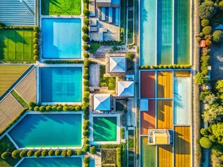 Poster - Aerial View Minimalist Blue Geometric Shapes Landscape Design
