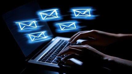 Poster - Digital Communication Concept with Email Notifications in Dark