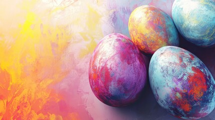 Wall Mural - Abstract easter eggs banner design with copy space digital art with texture