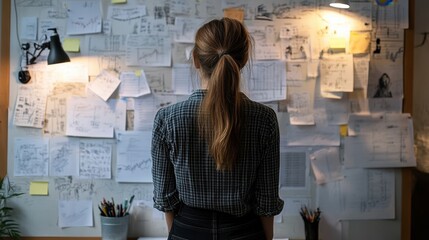 Poster - Woman Analyzing Business Plans and Charts at Creative Workspace