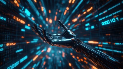 Poster - Futuristic Robotic Hand Reaching in a Digital Space with Data Streams