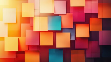 Poster - A vibrant collage of colorful square papers arranged in a dynamic pattern, showcasing shades of orange, pink, red, and blue, creating an energetic visual effect.